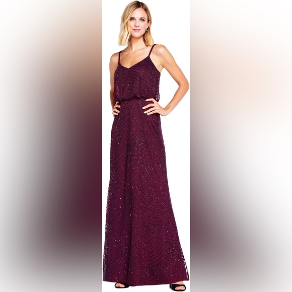 Adrianna Papell Women’s Beaded Blouson Gown in Cassis Purple (hemmed for petite) - Picture 4 of 6